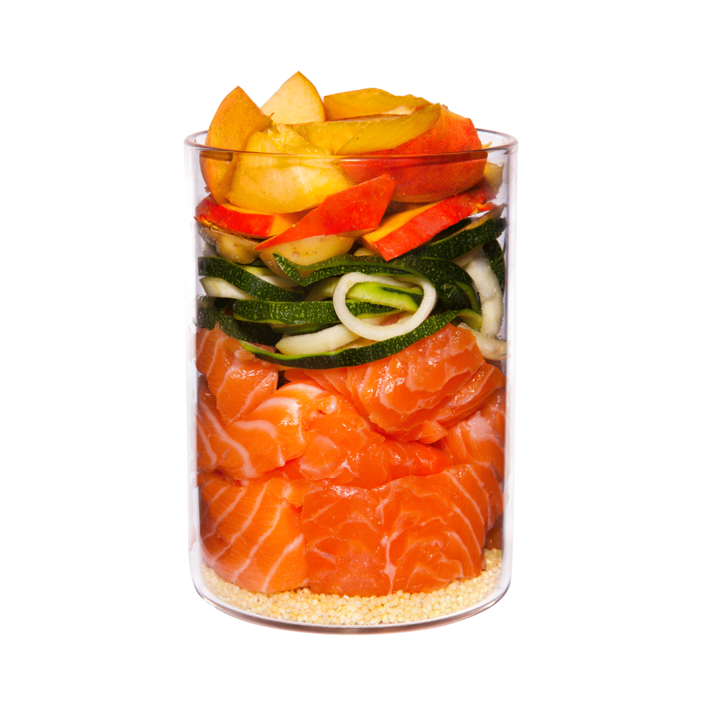 Salmon with millet, peach & herbs